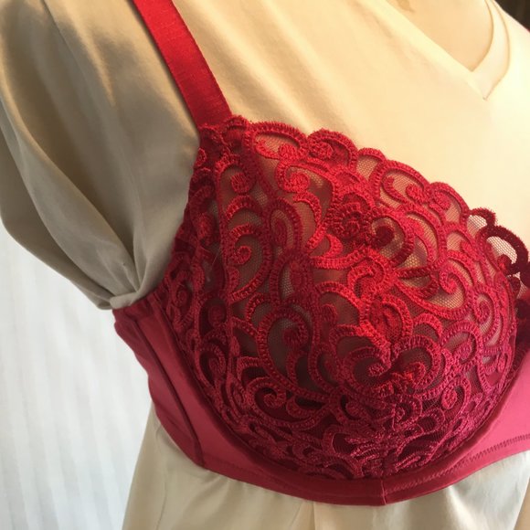 Victoria's Secret 34DD Unlined 1/2 Padding Push Up Cherry Red Lace Underwire Bra - Picture 14 of 16